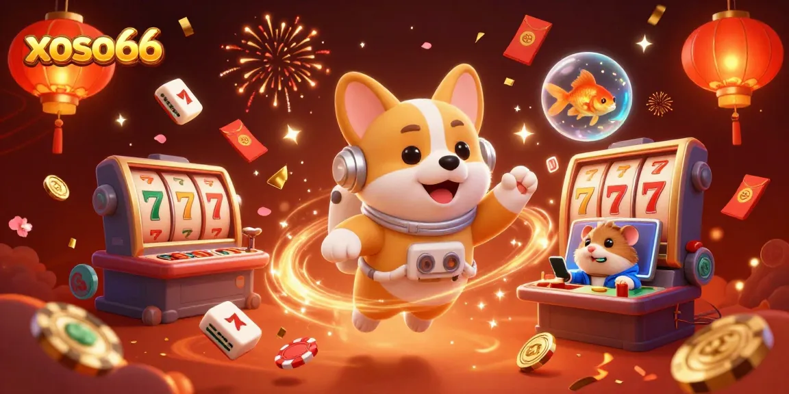 Experience the excitement of xoso66 in this vibrant space casino scene filled with playful characters and gambling elements.