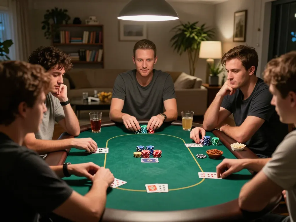 Experience kết quả bóng đá by sharing an exciting game night with friends, surrounded by colorful chips and strategic gameplay