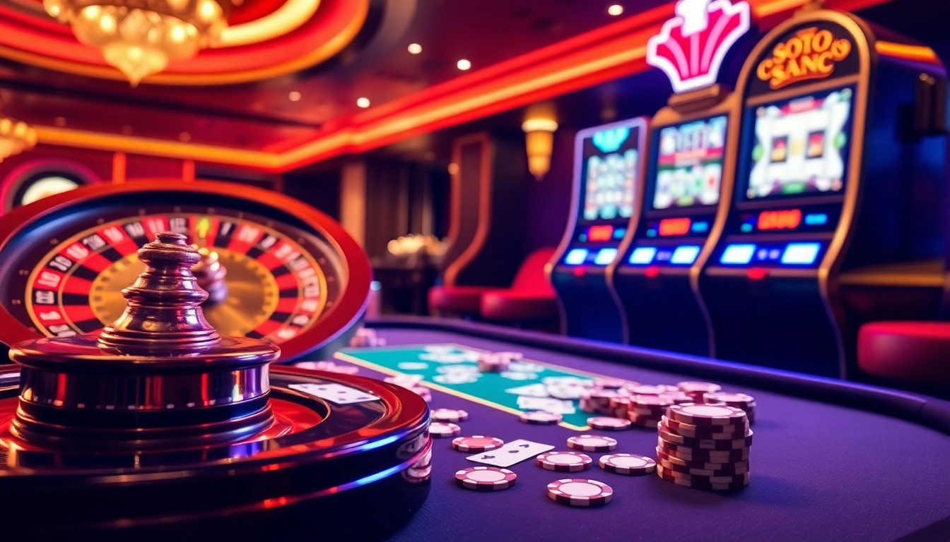 Cwin jackpot players enjoying casino games with roulette, cards, and vibrant slot machines.