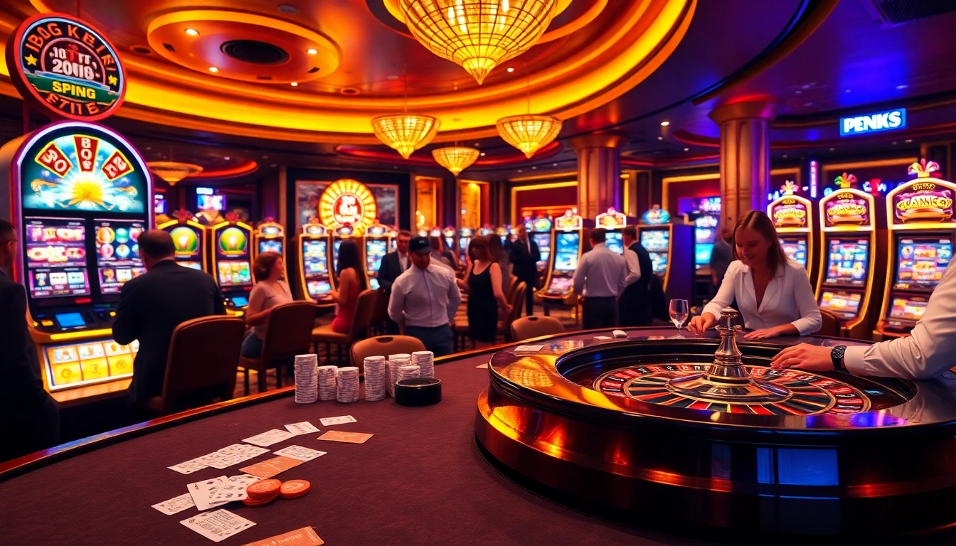 Gambling enthusiasts enjoying a vibrant casino experience at 79king1 with diverse games and exciting ambiance.