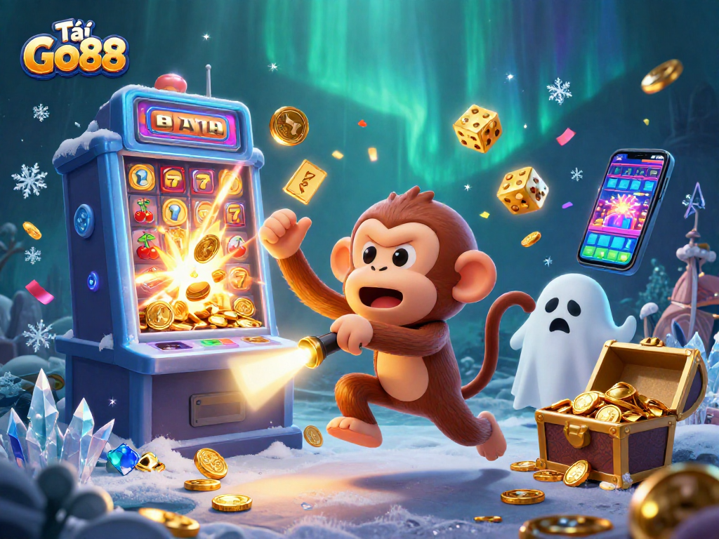 Experience Tải go88 with a vibrant casino scene filled with jackpots, excitement, and playful characters.