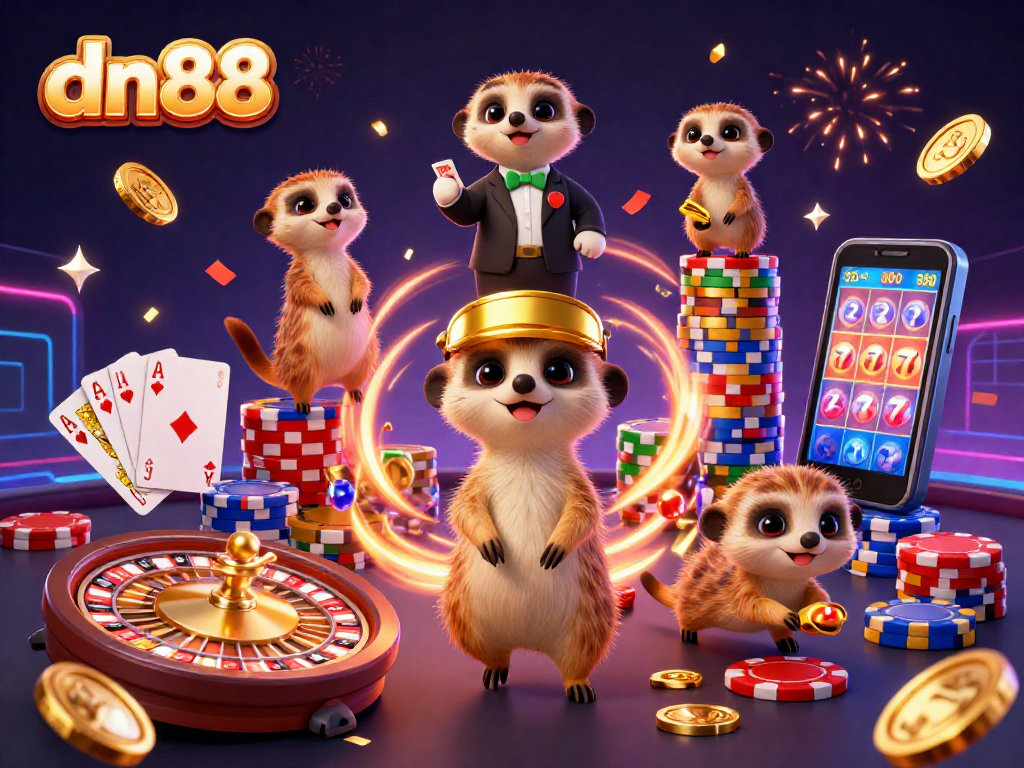 Experience the excitement of dn88 with lively meerkats managing a vibrant casino scene.