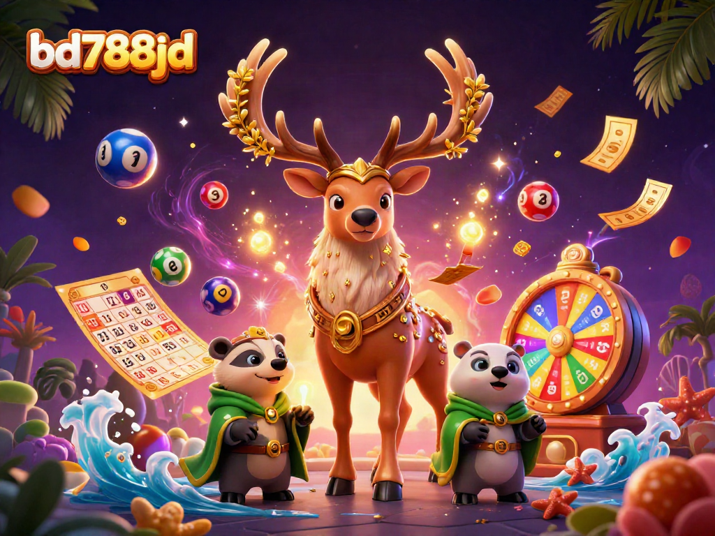Engage with bd788bd's vibrant lottery scene featuring colorful elements and magical characters for an exciting online gaming experience.