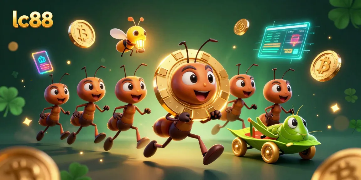 Experience thrilling casino adventures at lc88 with gold chips and crypto elements in this dynamic 3D illustration.