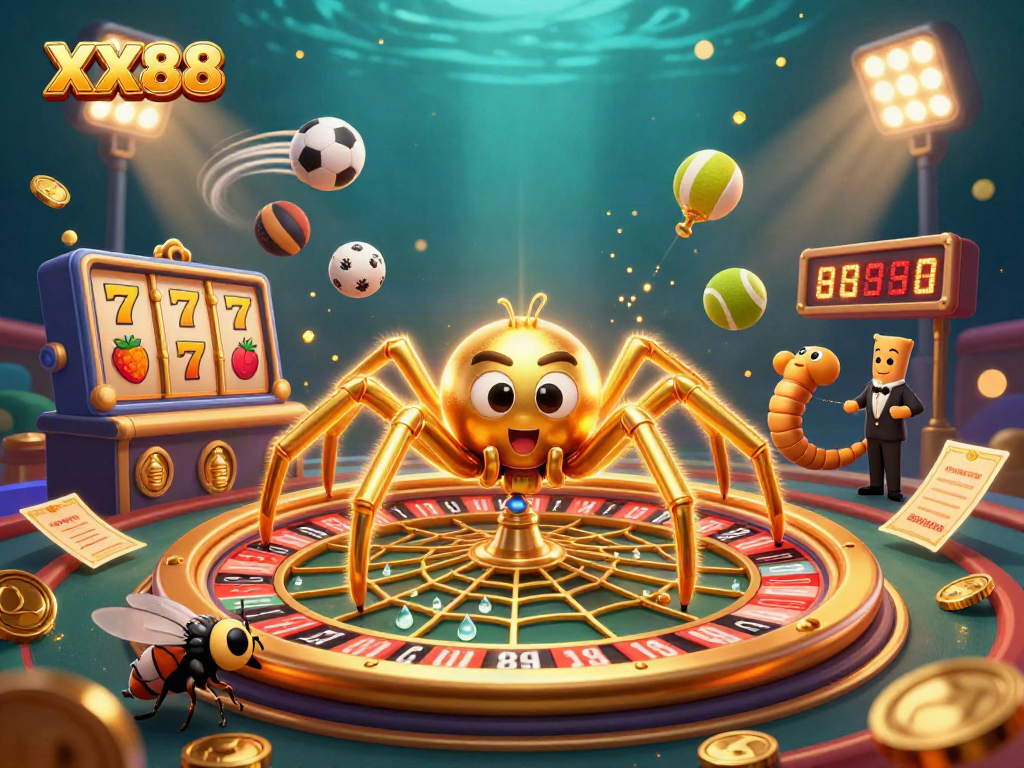 Engage with XX88 at this vibrant 3D casino illustration showcasing dynamic betting action.