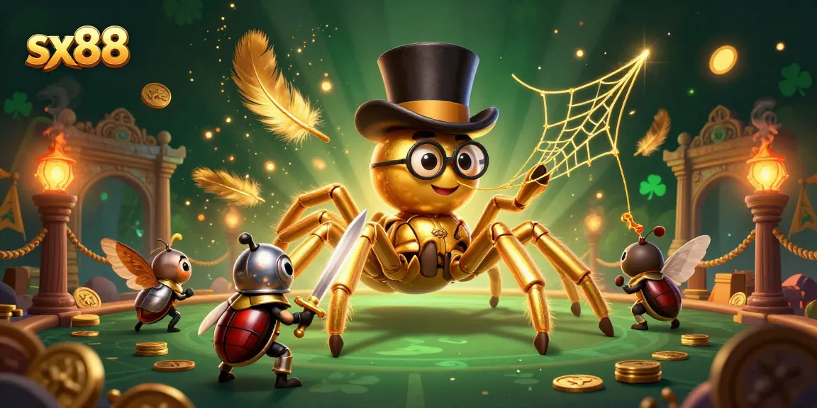 Experience vibrant gameplay at sx88 with a giant tarantula and beetle knight in a luxury casino.