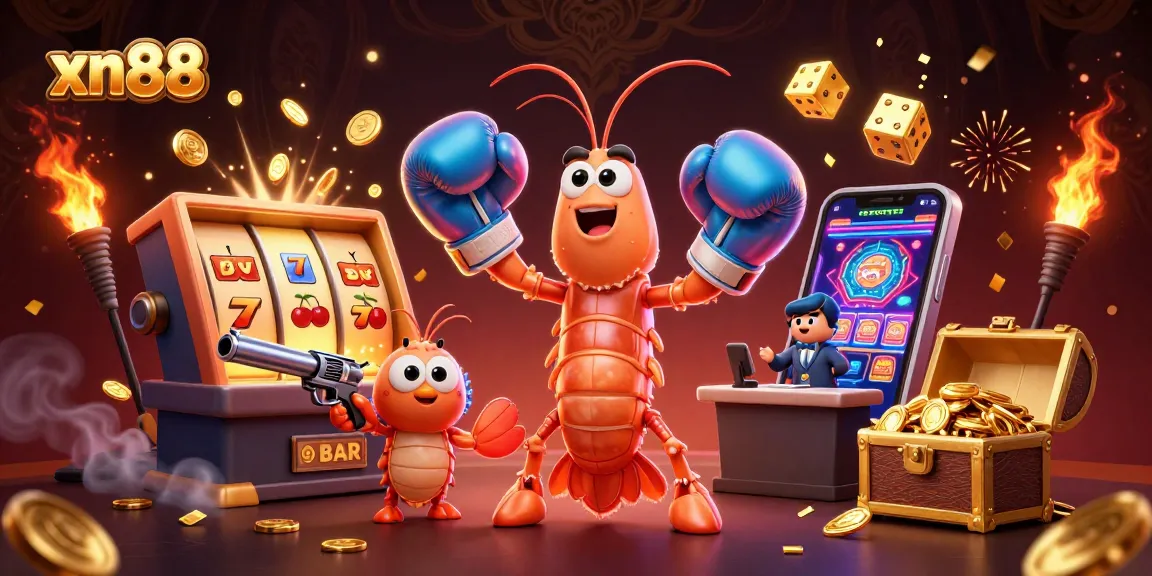 Win big with xn88 as the mantis shrimp and friends celebrate among bursting jackpots and vibrant casino elements.