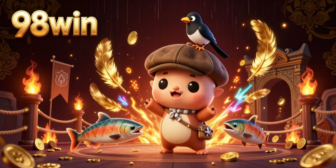 Win big at 98win with thrilling entertainment, featuring cartoon characters and casino elements.