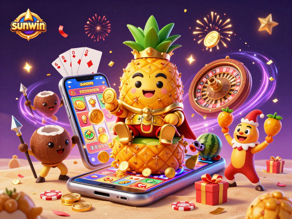Engage in thrilling gameplay at sunwin with a vibrant casino scene featuring characters and gaming elements.