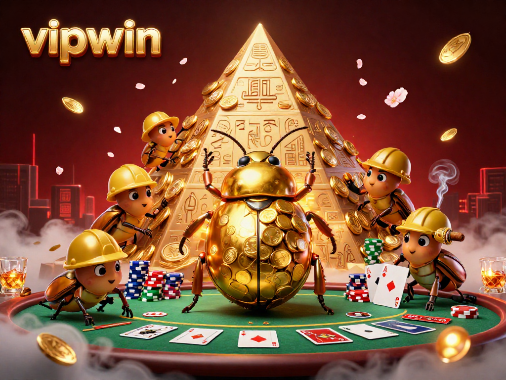 Experience thrilling gameplay at vipwin with golden coins, poker elements, and vibrant casino symbols.