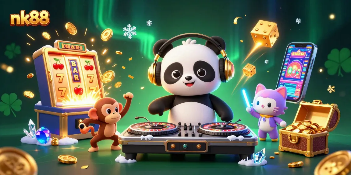 Experience the vibrant casino scene with nk88 as DJ panda spins amid jackpot explosions and glowing fun.