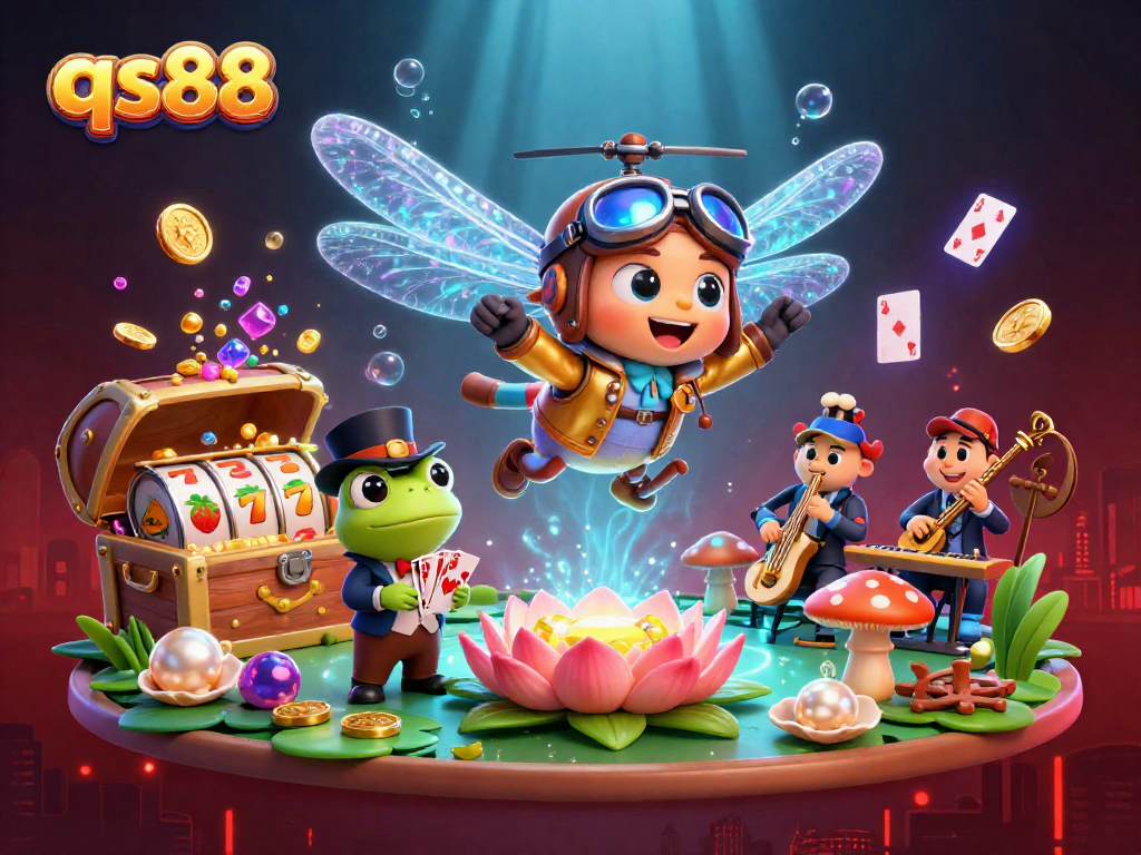 Experience thrilling gameplay with qs88 at a vibrant lily pad casino, featuring a frog croupier and unique game elements.