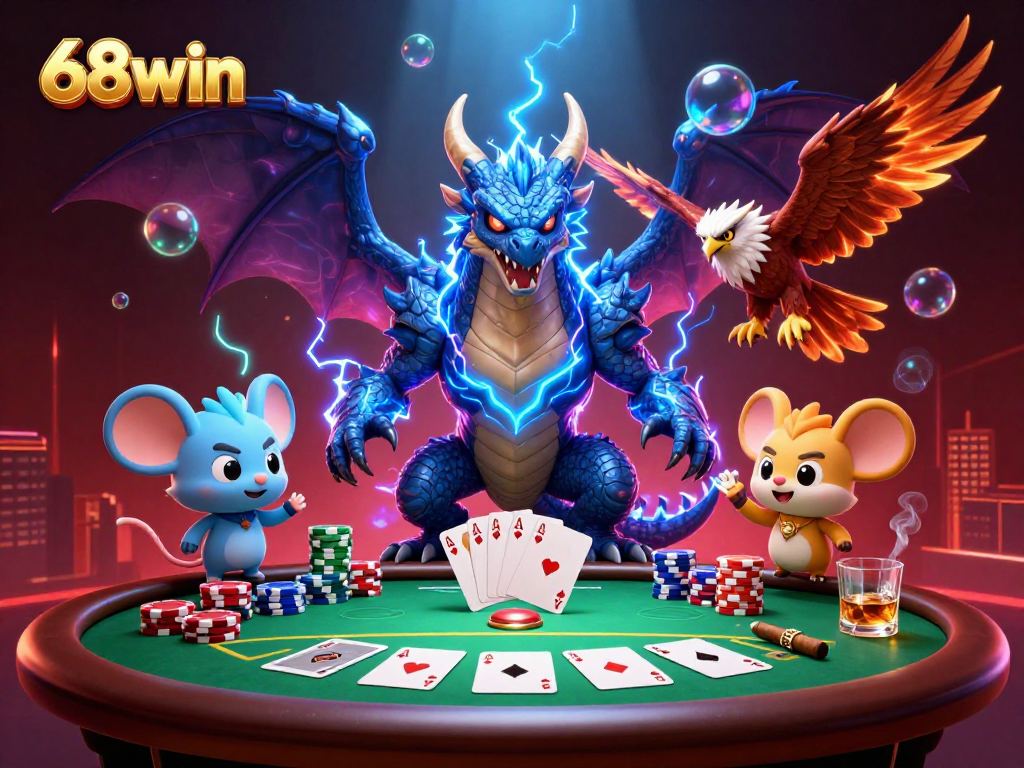 Experience the thrill of 68win casino with dynamic characters and poker action!