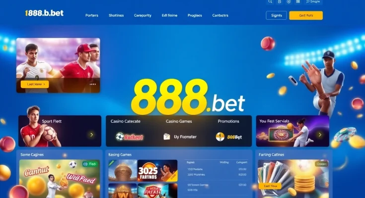Experience the dynamic home page of 888b.bet, showcasing a vibrant online gambling platform with engaging visuals.