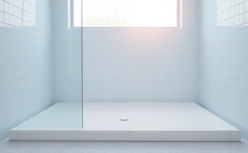Stylish shower base shower highlighting minimalist design in a bright bathroom.
