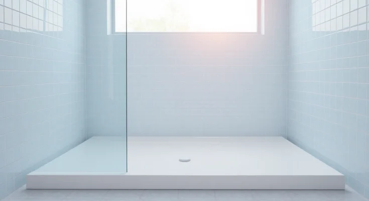 Stylish shower base shower highlighting minimalist design in a bright bathroom.