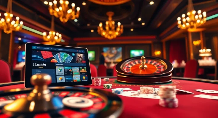 Experience the thrill of betting at loto188.gb.net with an inviting casino scene featuring poker tables and roulette wheels.