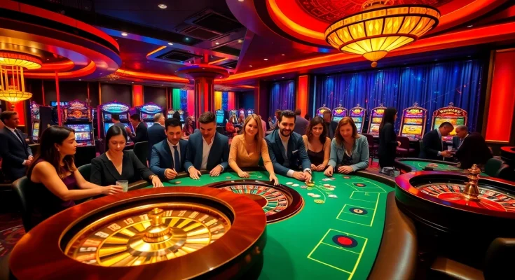 Experience the glamour of 99ok casino with players engaging at thrilling poker tables.