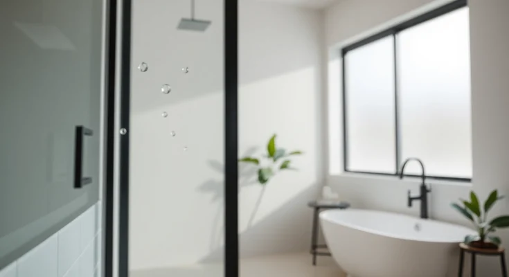 Showcase modern black frame shower doors with elegant design in a stylish bathroom.
