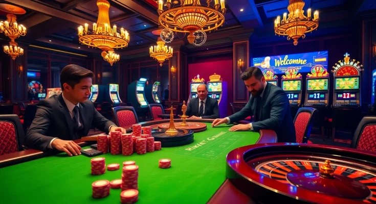 Experience thrilling gameplay at rikvip.gb.net with engaged gamblers at a luxurious poker table.