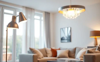 Beautiful living room decor with modern lighting fixtures, emphasizing Shop ModernLighting.