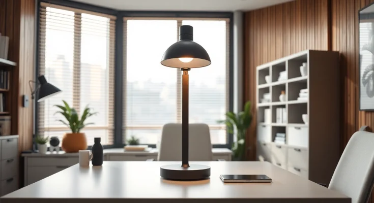 Illuminate your workspace with the goodlite lamp, showcasing a modern office design.